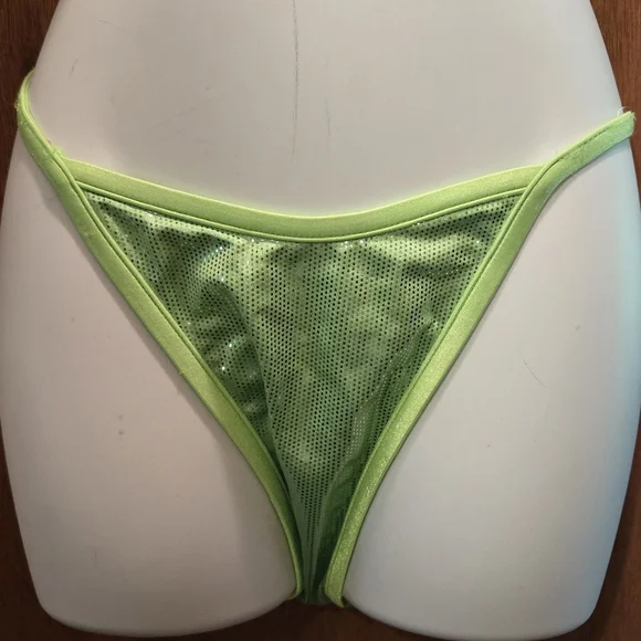 VENUS chartreuse/lime green Sparkly Brazilian cut bikini new no tags SzM/D - Picture 3 of 13